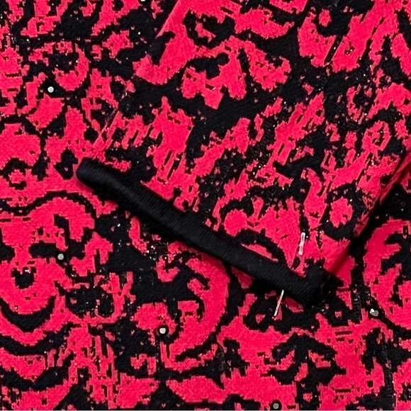 J Jill Damask Red Black Long Sleeve Sweater Petites S Rhinestones Christmas - Picture 5 of 11